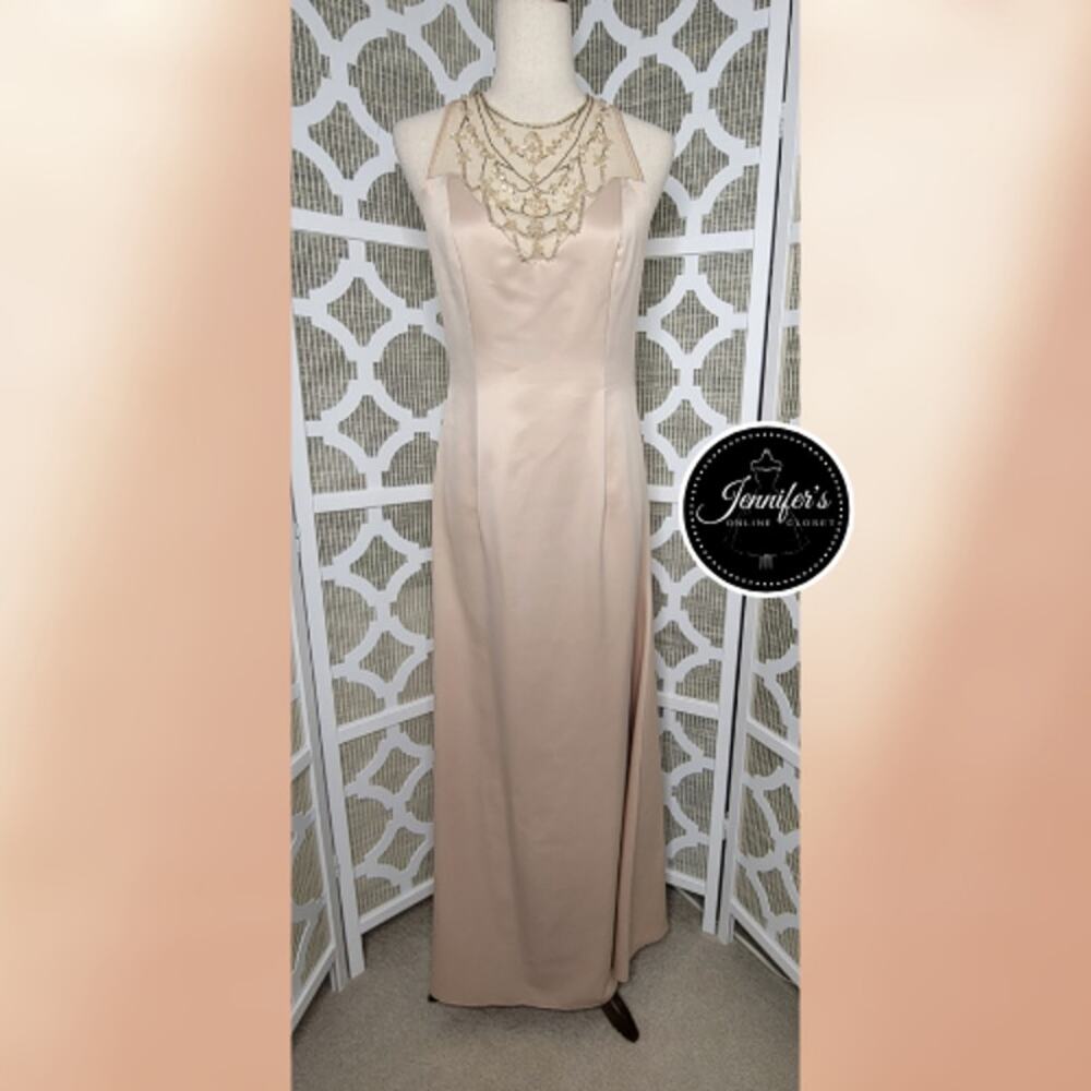 Jessica McClintock NWT Blush Sheer Hand Beaded Sleeveless Satin Dress Size 6